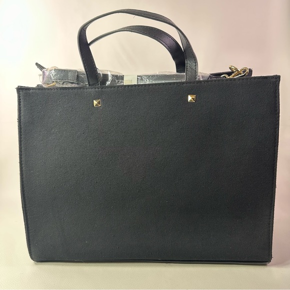 NEW Women’s Bebe Rian Black Canvas Tote Bag w/Gold Studs - Picture 6 of 8